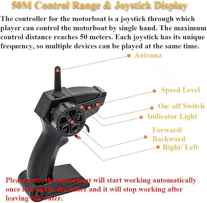 2.4GHz Remote Control Motorboat Toy 1 : 14 Jet Ski Model Toy 2 Motors Marine Motor Water Toy High Speed RC Motorboat Motor 2 Speed Level Boat Pool Toy with Detachable Driver (Orange)