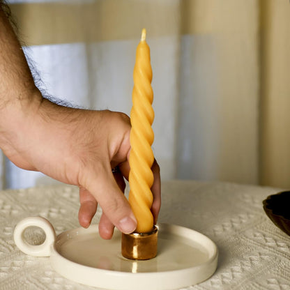 TELOSMA Beeswax Taper Candles Set of 4,Spiral Taper Candle Dripless Long Candle Sticks for Dinner Wedding Party Christmas Home Decorations - 7 Inch Tall - Yellow