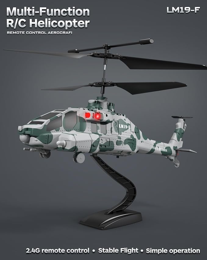 RC Helicopter with 10 Missiles 2.4GHz LM19-F Army Remote Control Helicopter Military Helicopter for Beginners and Adults LED Lights Altitude Hold One-Key Take Off Indoor Friendly