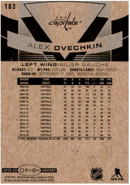 2019-20 O-Pee-Chee #183 Alexander Alex Ovechkin Washington Capitals NHL Hockey Trading Card
