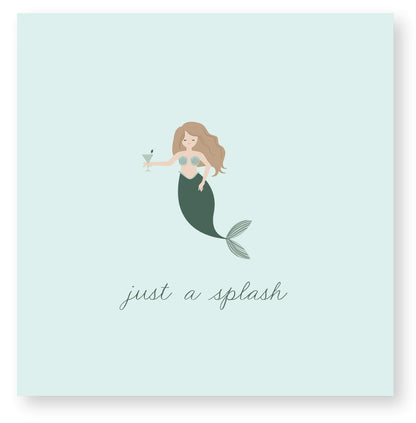 X&O Paper Goods Blue 'Just a Splash' Mermaid Beverage and Cocktail Napkins, 20pc, 5" W x 5" L