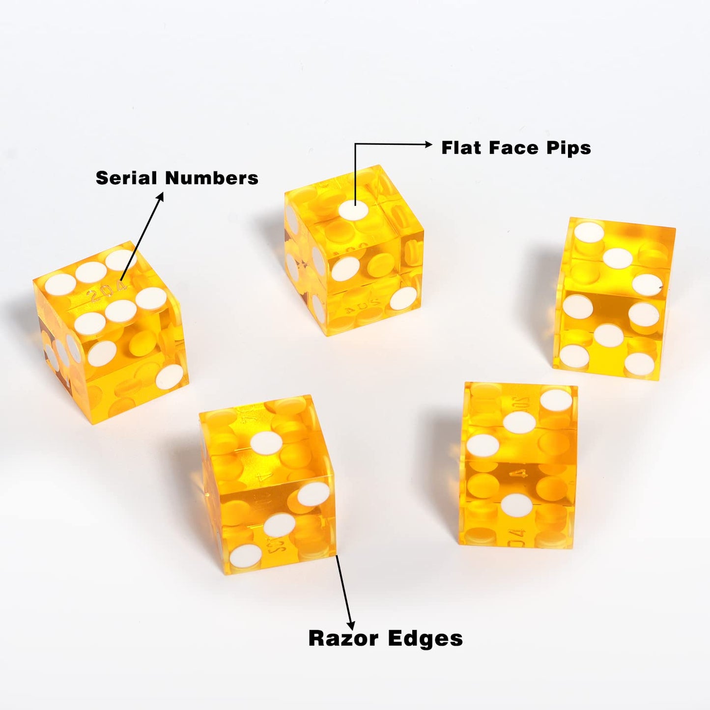 GSE Games & Sports Expert AAA Grade 19mm Pro Vegas Casino Style Craps Dice Set of 5 with Razor Sharp Edges & Matching Serialized Numbers for RPG, Dice Stacking, Yahtzee Dice Games