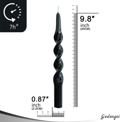 Gedengni Black Candle Sticks Tapered Candles - 2pcs Tall Twist Candlesticks Long Spiral Taper Candle Religion Tapers Candle for Dinner Decor Housewarming Gift Idea 10 Inch,1D-Black