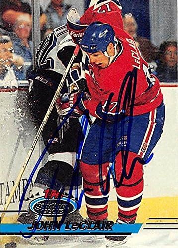 Sports Memorabilia Autograph Warehouse 224109 John Leclair Autographed Hockey Card - Montreal Canadiens 1993 Topps Stadium Club - No. 95