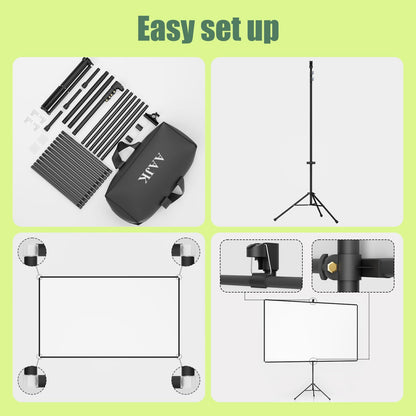 AAJK 100in Projector Screen with Stand,Portable 16:9 4K HD Indoor Outdoor Projection Screen with Wrinkle-Free Design, Ideal for Home Theater– Includes Carry Bag (100IN) (100)
