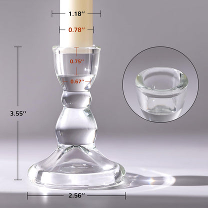 Lanttu 24 Pcs Candlestick Holders Bulk, 2.56 x 3.55in Clear Taper Candle Holders, Glass Candle Holders Set for Wedding Table, Party, Windowsill Decor