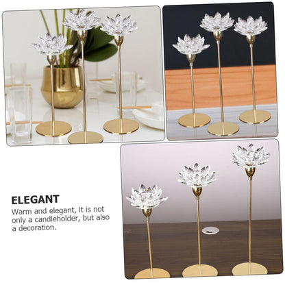 HOODANCOS Metal Crystal Lotus Candle Holder Small Gold, Dining Room Wedding Decorative Candlestick Stand, Romantic Flower-Shaped Candle Stick Holder for Home Decor