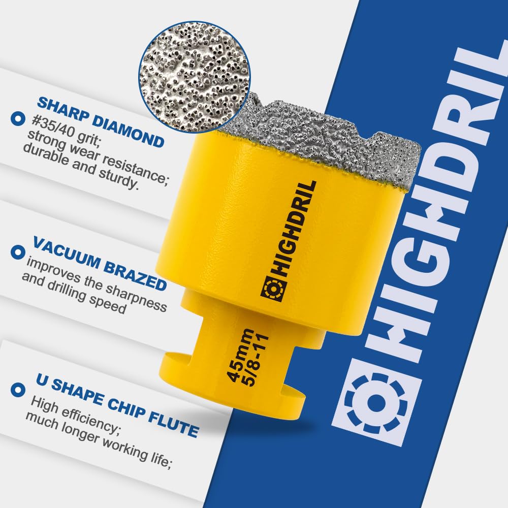 HIGHDRIL Diamond Drill Bits Kit with 5/8-11 for Porcelain Tile Ceramic Marble Brick Concrete Vacuum Brazed Hole Saw and HIGHDRIL Diamond Core Drill Bit - 6"(152mm) with 5/8-11 Thread Dry Drilling