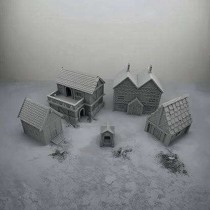 Paintable Tabletop Miniature Little Town Building Terrains - 18mm Scale Dioramas Building Set Scenery with Medieval Architecture Style by HAUTICO (HVillageHouses4-1)