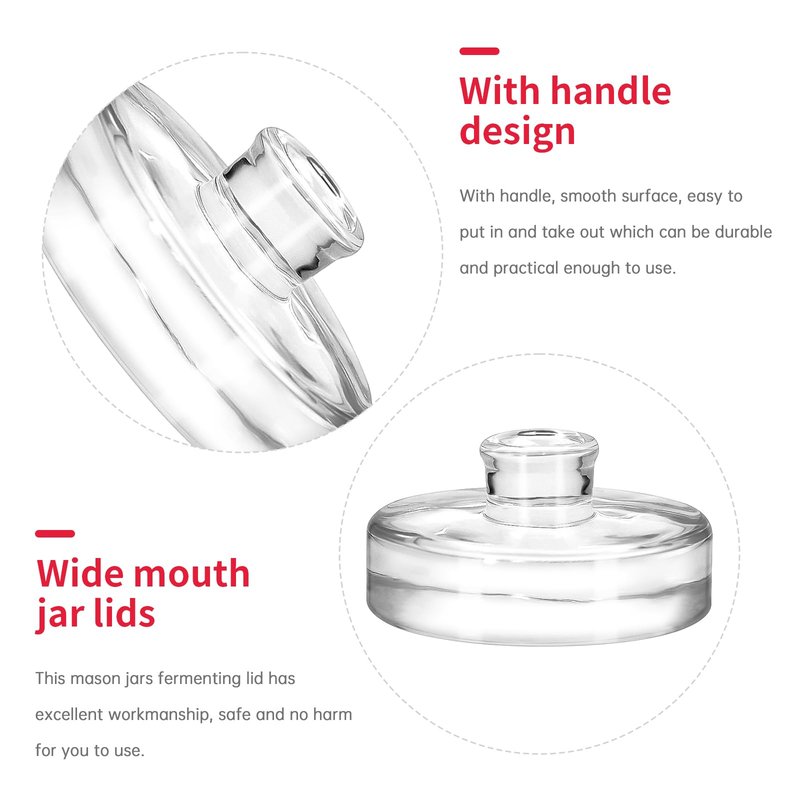 4Pcs Fermentation Glass Weights with Easy Grip Handles, Clear Canning Weights and Pickling Glass Weight for Wide Mouth Mason Jars, Fermenting Kit, Kimchi, Sauerkraut (4)