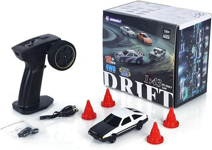 TOUCAN RC HOBBY 1/43 Rc Drift Car AE86 15km/h High Speed 2.4G Radio Controlled Racing Vichle Fully Proportional 4WD RTR Mini Model Dual Hazard Lights Radio Battery 14+