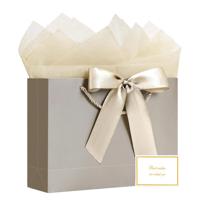 JMANNI Gift Bag, 1PCS Gift Bags Large with Ribbon and 1 Greeting Cards 2 Tissue Paper, Portable Paper Gift Bag with Handles, Birthday Gift Bags,Present Bags for Wedding Party Mothers Day
