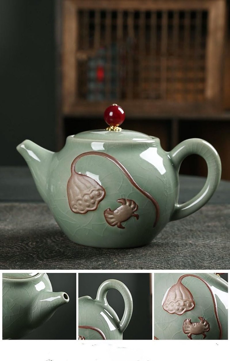 Porcelain Chinese Gongfu Tea Set | Ge Kiln Ceramics Tea maker and Infuser,Portable All in One Gift Bag for Travel,Home,Gifting,Outdoor and Office (哥窑陶瓷功夫茶具11件套装)
