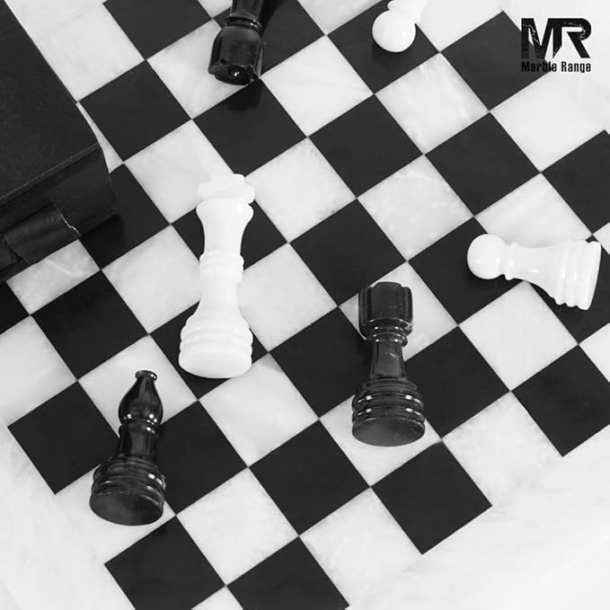 Marble Chess Set for Adults 15 Handmade White &amp Black Board Game with 32 Chess Pieces 2 Extra Queens &amp Storage Box Luxury Travel Game – Elegant Home Décor