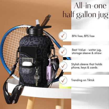 H2O Capsule 2.2L Half Gallon Water Bottle with Storage Sleeve and Removable Straw – BPA Free Large Reusable Drink Container with Handle - Big Sports Jug, 2.2 Liter (74 Ounce), Cowbell