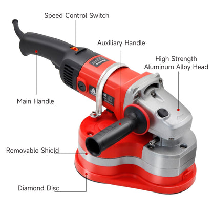 HTAXSCC Electric Diamond Polisher Machine - 2800W Concrete Floor Grinder Kit with 3 Diamond Wheels, 6 Variable Speed for Dustless Grinding of Stone Marble Granite Cement Epoxy Thinset Metal Descaling