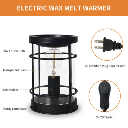 LIFFY Candle Wax Melt Warmer - Wax Warmer Scented, Fragrance Oil Burner, Metal Melter Lamp for Rustic Home Decor Office Bedroom Aromatherapy, Birthday Gifts for Women, Timer & 2 Edison Bulbs