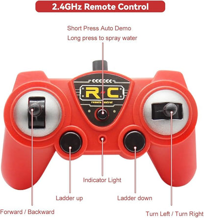 9 CH Remote Control Fire Truck Rc Fire Truck Toy Fire Truck with Lights Working Water Pump and Rotating Rescue Ladder 2.4G Firetruck Toy for Kids Boys Age 6-8 Gift
