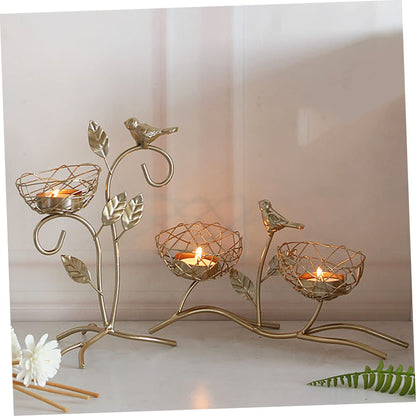 Hoement Iron Candle Holder Bird Branch Tray Candlestick Wedding Decor Decorative Candlesticks for Home