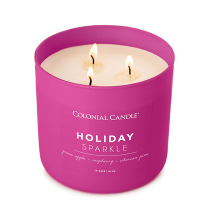 Colonial Candle Holiday Sparkle Scented Jar Candle, Pop of Color Collection, 3 Wick, Purple, 14.5 oz - Up to 60 Hours Burn