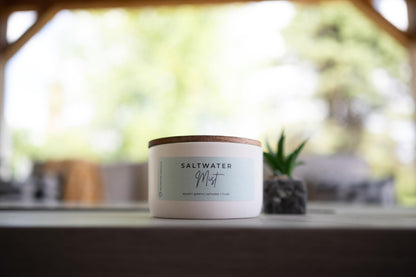 Milkhouse Candle Company Saltwater Mist Soy Candle - Aquatic Greens | Saltwater | Musk Scented - 10 oz Signature Statement with Lid, 20+ Hour Burn Time, Made in the USA