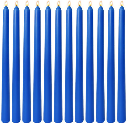 12-Pack Royal-Blue Taper Candles, 10 Inch Unscented Dripless Candlesticks, Long-Lasting Burn Time of 7-8 Hours, Perfect for Home Décor Dinner Party Meditation