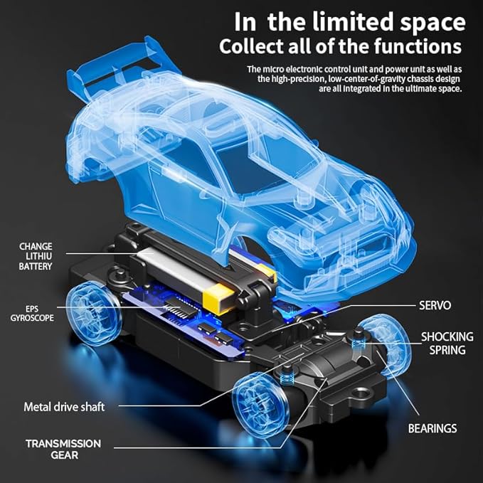1:43 RC Drift Car D43-01 - 2.4G Full Proportional 4WD Alloy 20KM/H High Speed RC Racing Car with Gyro Silent Bearings Adjustable Speed &amp Lighting(Q2/Red/D43-01)