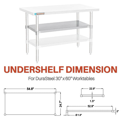 DuraSteel Galvanized Under Shelf for Work Tables - Extra Adjustable Lower Shelf for 30'' x 60'' Stainless Steel and Wooden Worktables - Fits for use in Restaurant, Warehouse, Home, Kitchen, Garage