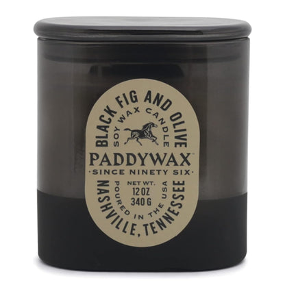 Paddywax Vista Scented Candle with Lid in Reusable Tonal Glass Jar, Clean-Burn 2-Wick Soy Candle with Approx. 84 Hour Burn Time, Decorative Gift Candles for Home, Black Fig & Olive, 12 oz