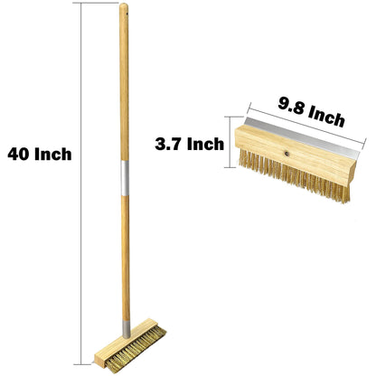 Commercial Oven Brush - Long Handle Pizza Oven Scraper Brush with Nylon & Brass Bristles for Grill & Bakery Cleaning