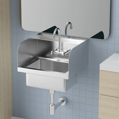 Bonnlo Upgraded Commercial Hand Wash Stainless Steel Prep/Bar Sink with Side Splash Guard - Wall Mount Utility Sink Hand Washing Basin with Faucet for Commercial Restaurant RV Kitchen