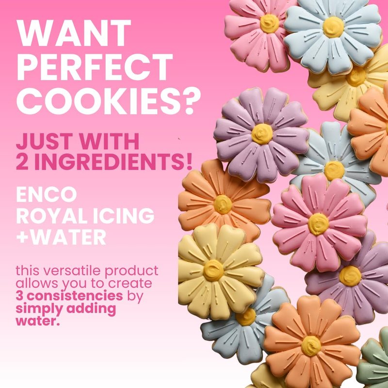 ENCO White Royal Icing Mix, Vanilla Flavor – Easy to Use, Just Add Water, Smooth & Glossy Finish, Fast Drying, Versatile for Cookie Decorating (1.1 lb / 500g)