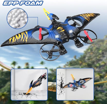 Dinosaur Remote Control Drone 2.4G EPP Foam RC Pterodactyl Hobby RC Airplanes with 6-Axis Gyro One Key Takeoff Landing Stunt Roll &amp 360 Flip Fighter Jet Toy Christmas Birthday Gift for Boys Gi