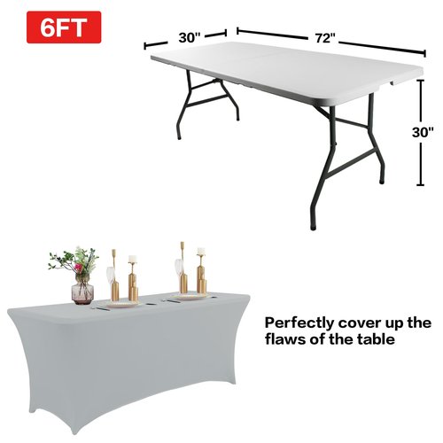 IVAPUPU 2 Pack 6FT Table Cloth for Rectangular Fitted Events Stretch Grey Table Covers Washable Cover Spandex Tablecloth Protector for Party, Wedding, Cocktail, Banquet, Festival