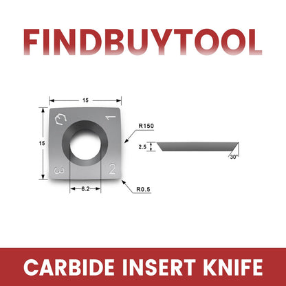 Findbuytool Carbide Inserts cutters (15x15x2.5mm-30°-R150-4R0.5) Insert for Woodworking Helical Cutter Head Tools, 100Pcs