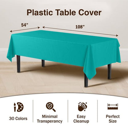 Exquisite Party Solids 6-Pack Premium Plastic Tablecloth 54in. x 108in. Rectangle Plastic Table Cover - Teal