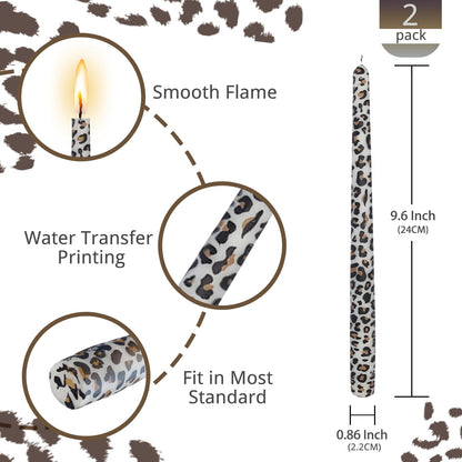 NJAO HOO Candlesticks 10 in Straight Taper Candles Hand Printing Leopard Candlesticks Tall Tapered Candle Sticks for Home Garden Decor Simple Modern, 2Pcs
