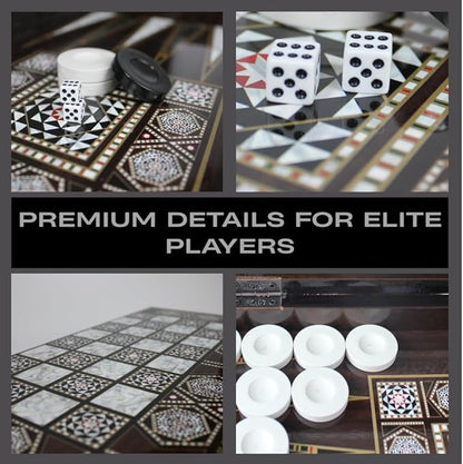 Park&ampOz Pearl Premium Turkish Backgammon and Checkers Set 19 Inch Handmade 2 in 1 Wooden Board Game with Glossy Finish Luxury Checkers and Dice Travel Friendly and Foldable