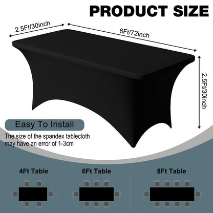 Trlyc 2 Pack 6FT Spandex Table Cloth - 72 x 30 Inch Rectangular Stretch Tablecloth, Wrinkle Resistant Scretch Table Cover for Wedding, Party, Banquet, Picnic, Outdoor Decoration (2Pcs,Black)