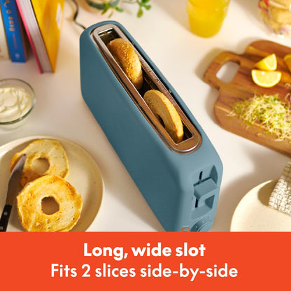 bella 2 Slice Slim Toaster, Fits-anywhere™ Kitchenware, 6 Setting Shade Control with Reheat & Cancel Buttons, Fits sourdough, 10” Long Slot, Anti Jam & Auto Shutoff, 900 Watt, Surf