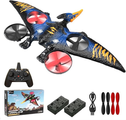 Dinosaur Remote Control Drone 2.4G EPP Foam RC Pterodactyl Hobby RC Airplanes with 6-Axis Gyro One Key Takeoff Landing Stunt Roll &amp 360 Flip Fighter Jet Toy Christmas Birthday Gift for Boys Gi