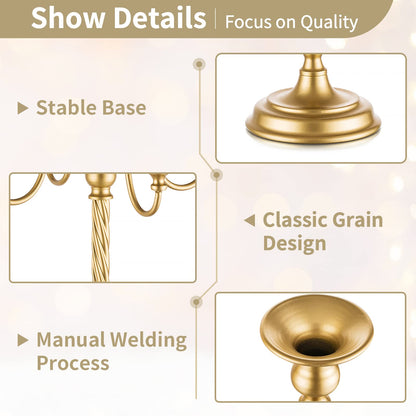 Nuptio Tall Candelabra Candle Holder 2 Pcs 28in Floor Candlestick Holders Taper Candle Holders Gold 5 Arm Candelabras Candle Stand Floral Centerpiece for Fireplace Wedding Birthday Reception Event