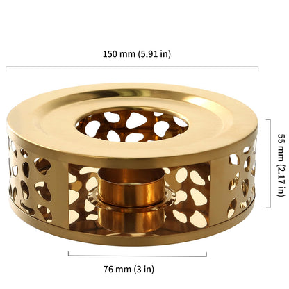 HOIGON 3 PCS Teapot Warmer, Stainless Steel Brushed Tea Pot Warmer Base with Tealight Candle Holder, Teapot Warming Tray, Gold