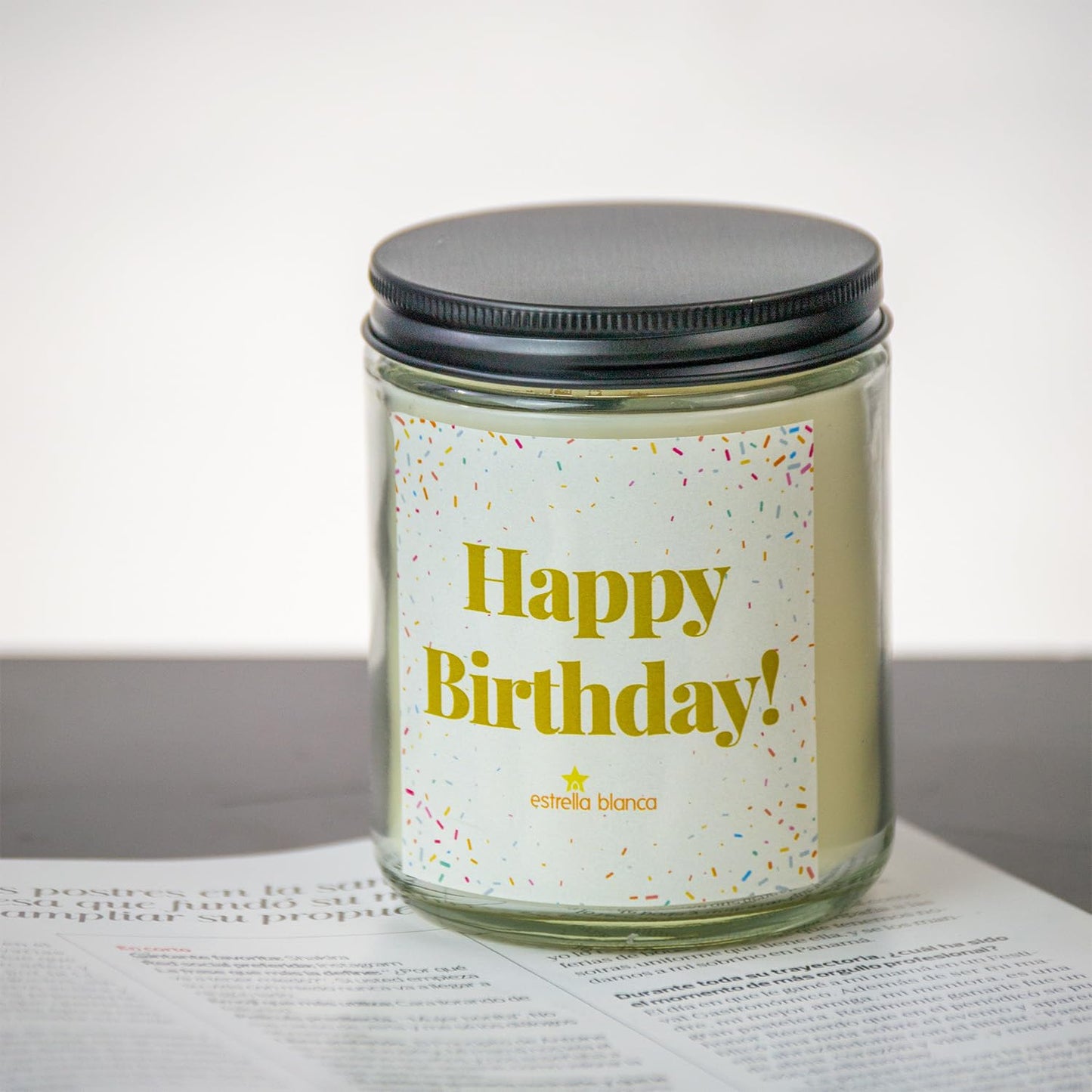 Estrella Blanca 9oz Vanilla Buttercream Sweet Scented Happy Birthday Candles Gifts for Women, Men, Dad, Sister, Teacher, Happy Birthday Candle Gift for Mom, Friends & Girls