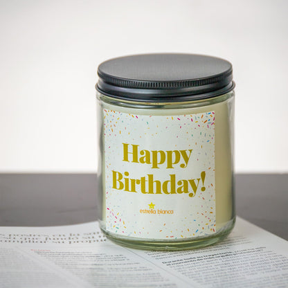 Estrella Blanca 9oz Vanilla Buttercream Sweet Scented Happy Birthday Candles Gifts for Women, Men, Dad, Sister, Teacher, Happy Birthday Candle Gift for Mom, Friends & Girls
