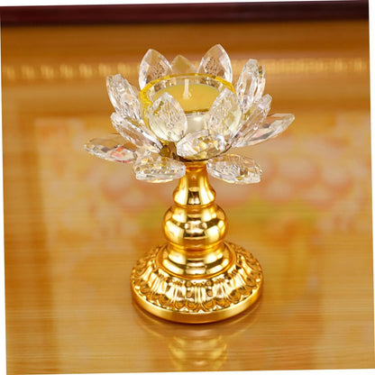 HAKIDZEL Crystal Lotus Candle Holder Elegant Sturdy Candlestick for Buddha Temple Home Decor Yellow Design for Wedding Party Table Display