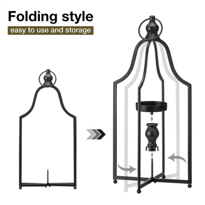 Glitzhome 16.5" H Modern Farmhouse Black Metal Lantern Decorative Hanging Candle Lanterns (Small)