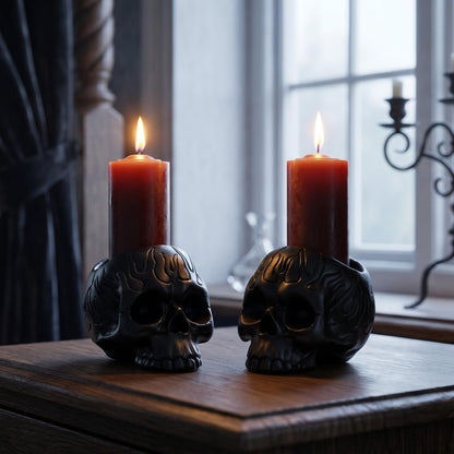 Skull Blood Candles 2 Pack - Bleeding Dripping Red Wax, Skeleton Reversing Skul Candle, Magic Skulls Candlestick Spooky Gothic Bar Decoration - 3.54 x 2.56 x 2.36-8 Hour Burn Time - Gute