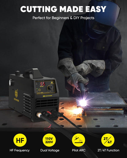 H HZXVOGEN Plasma Cutter 55A Non Touch Pilot Arc Plasma Cutters 110/220V Dual Voltage, Digital Display DC IGBT Inverter HF Air Plasma Cutting Machine, 1/2" Clean Cut 4/5" Max Cutting & 2T/4T(HVC55)