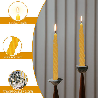 TELOSMA Beeswax Taper Candles Set of 4,Spiral Taper Candle Dripless Long Candle Sticks for Dinner Wedding Party Christmas Home Decorations - 7 Inch Tall - Yellow
